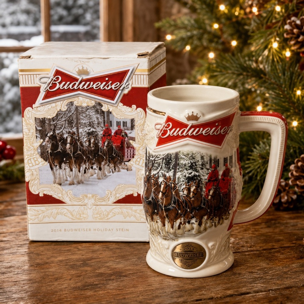 2014 Budweiser Holiday Stein Holiday Lane Clydesdales Beer Mug with Box